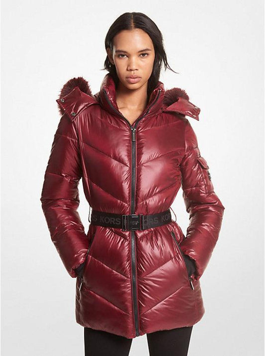 Faux Fur Trim Quilted Ciré Jacket