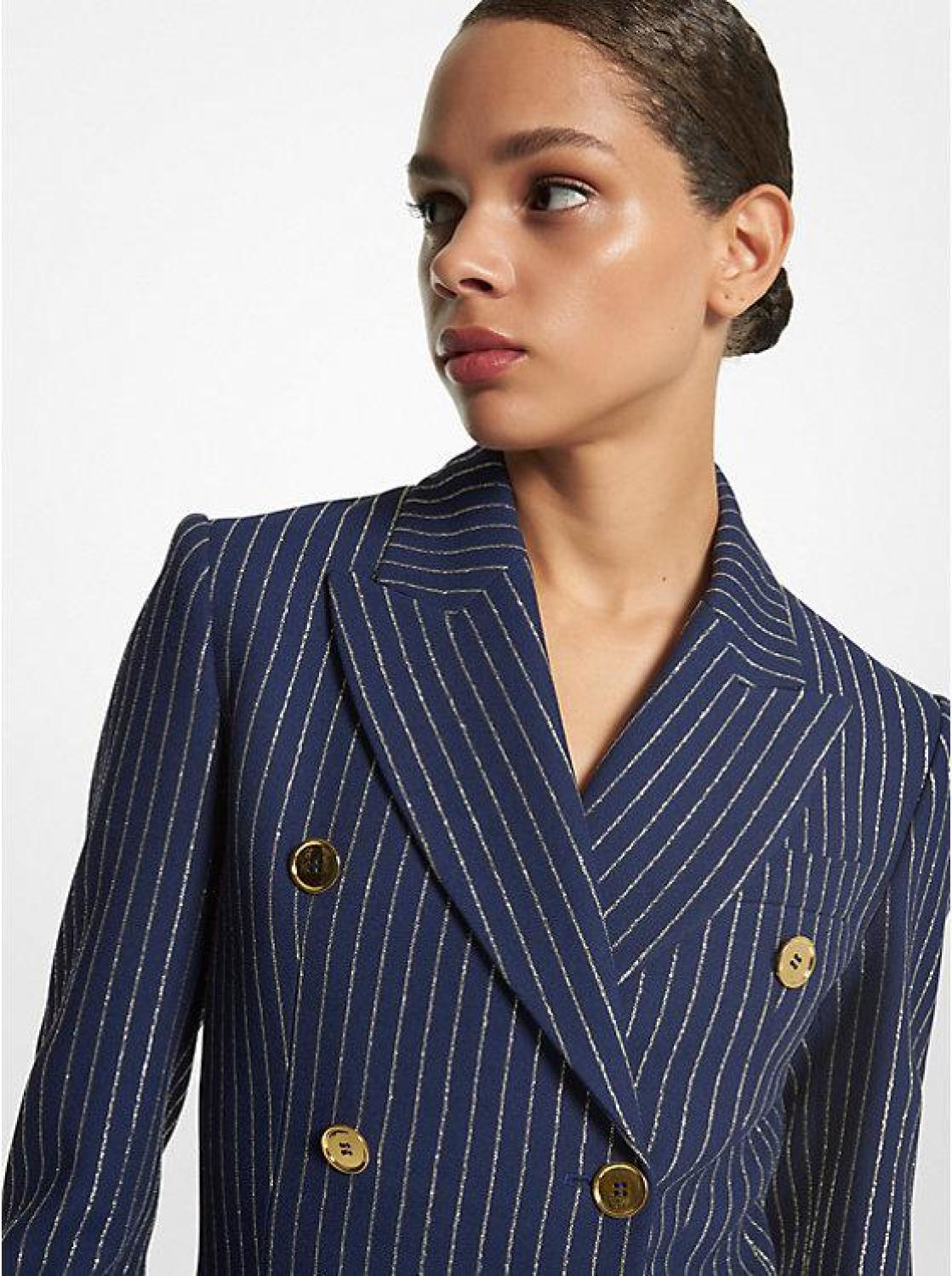 metallic tuxedo dress Metallic Pinstripe Double Crepe Sablé Tuxedo Dress