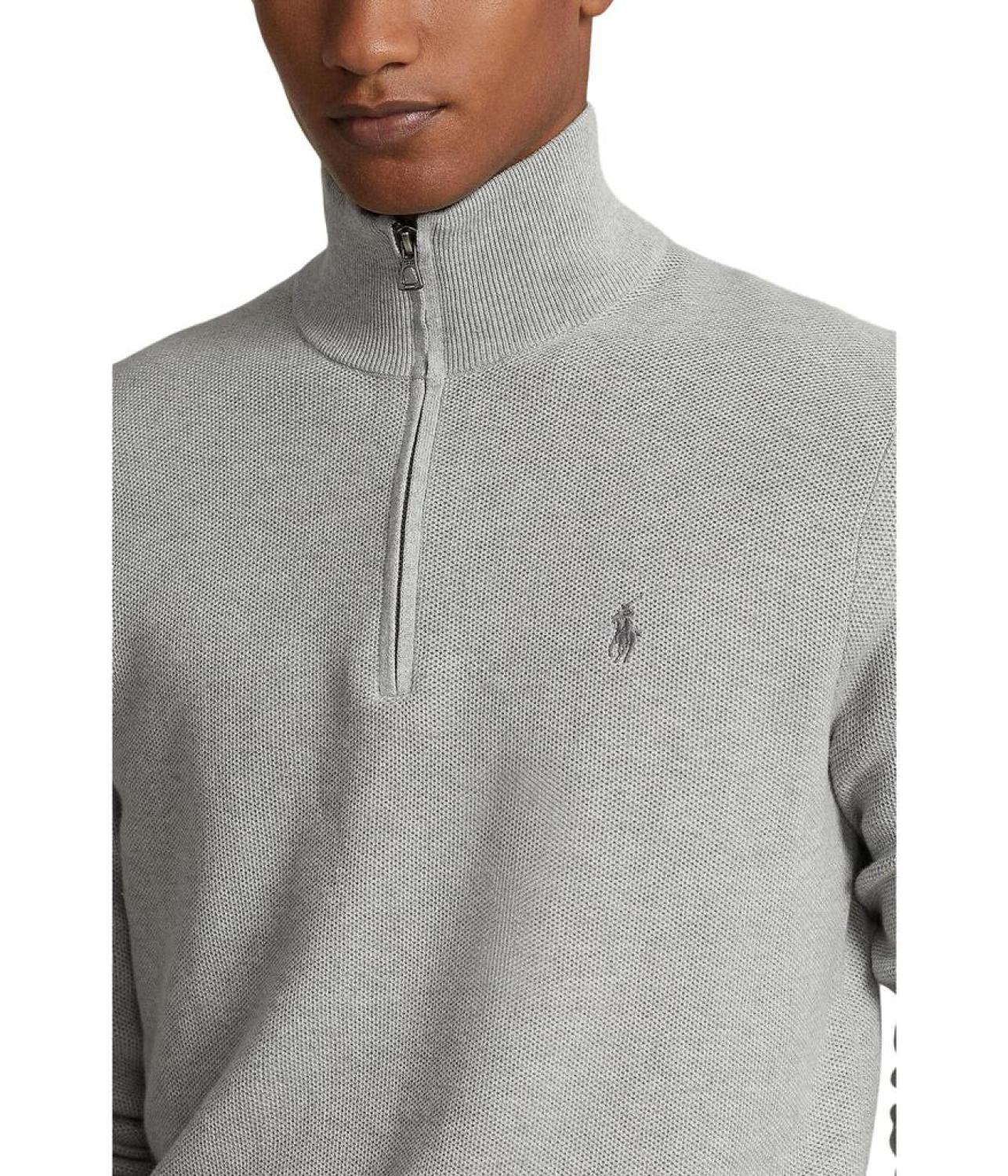 Mesh-Knit Cotton 1/4 Zip Sweater