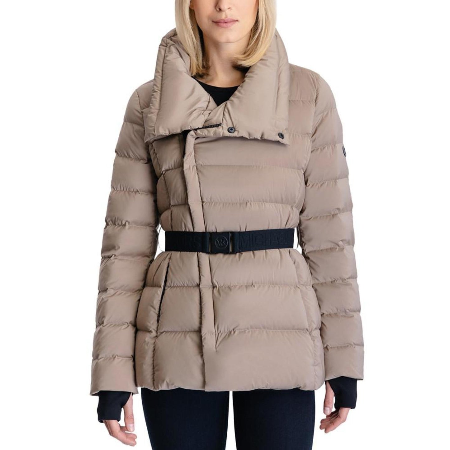 Women's Stretch Asymmetrical Belted Packable Down Puffer Coat