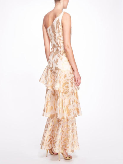 One Shoulder Asymmetrical Tiered Gown