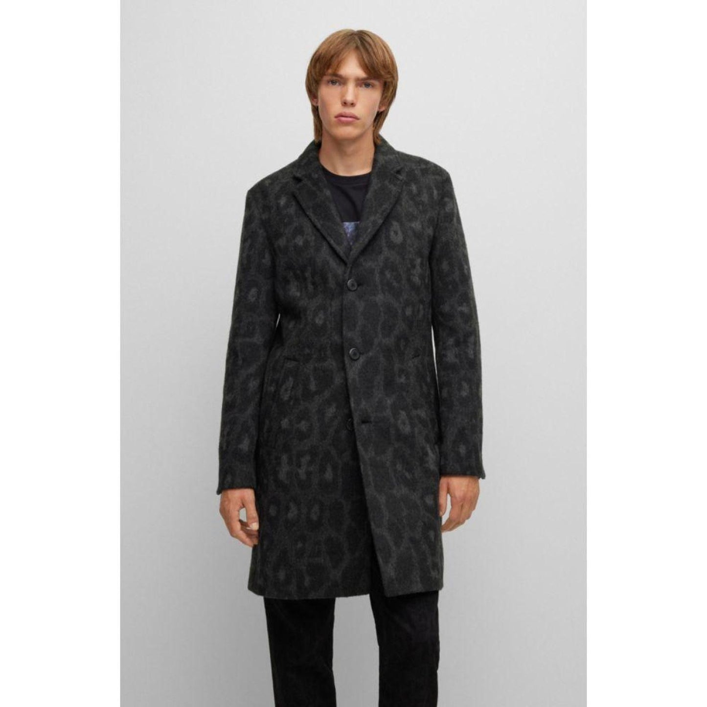 Wool-blend regular-fit coat with jaglion print