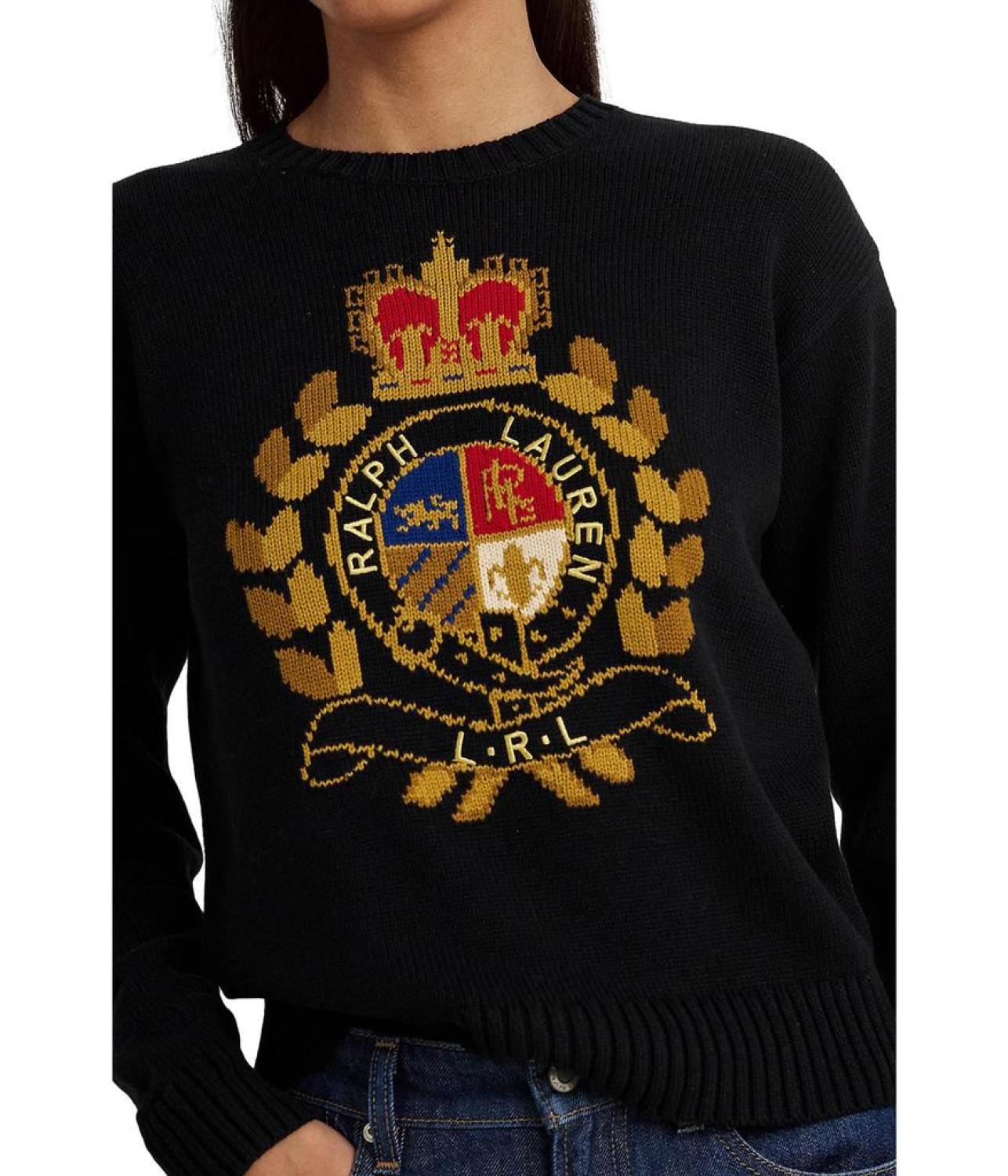Intarsia-Knit Crest Cotton-Blend Sweater