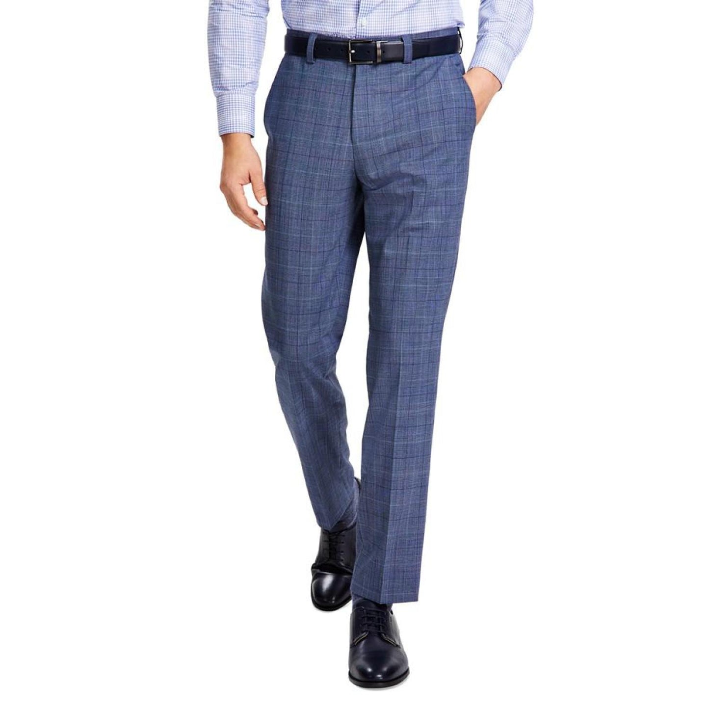 Men's Modern-Fit Plaid Wool Blend Suit Trousers