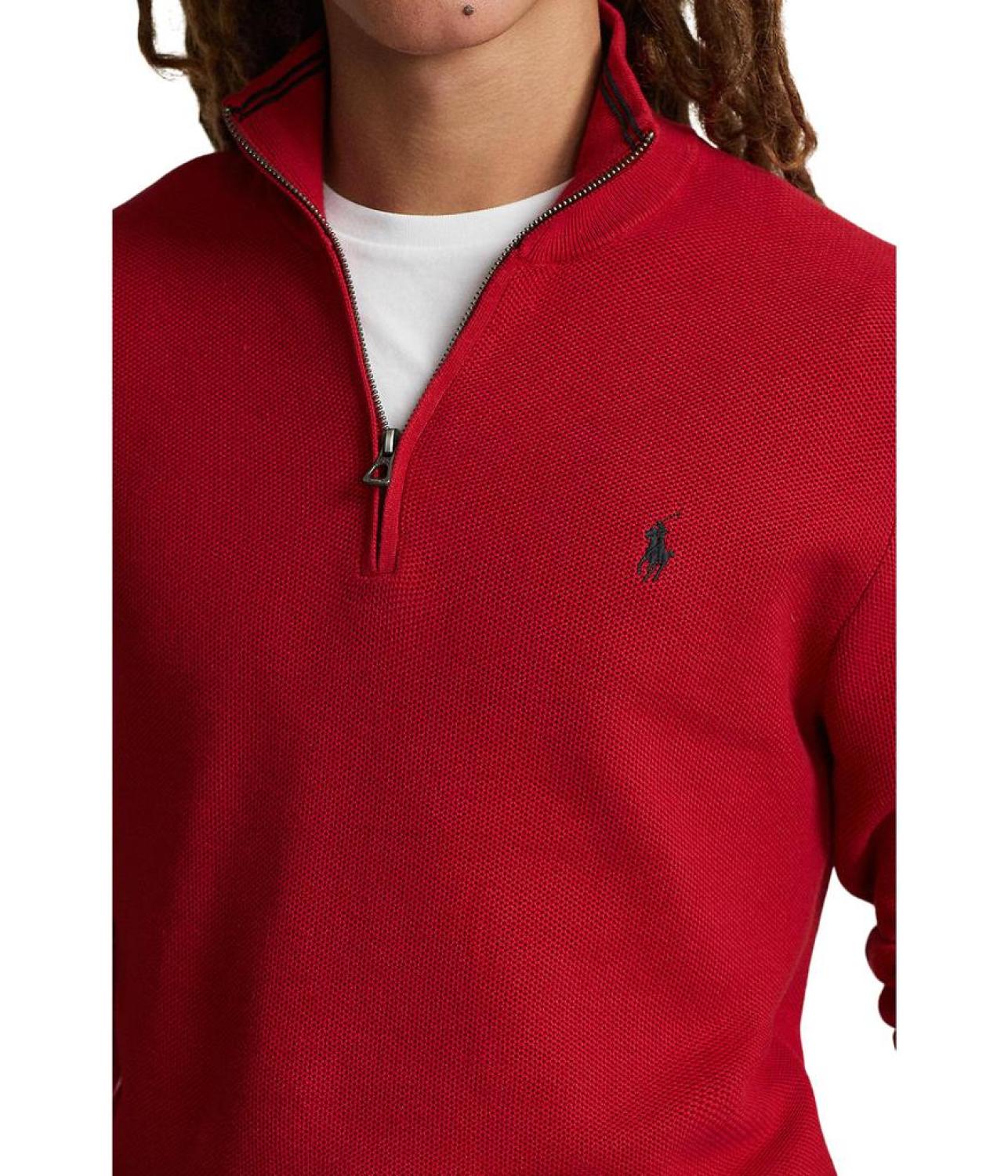 Mesh-Knit Cotton 1/4 Zip Sweater