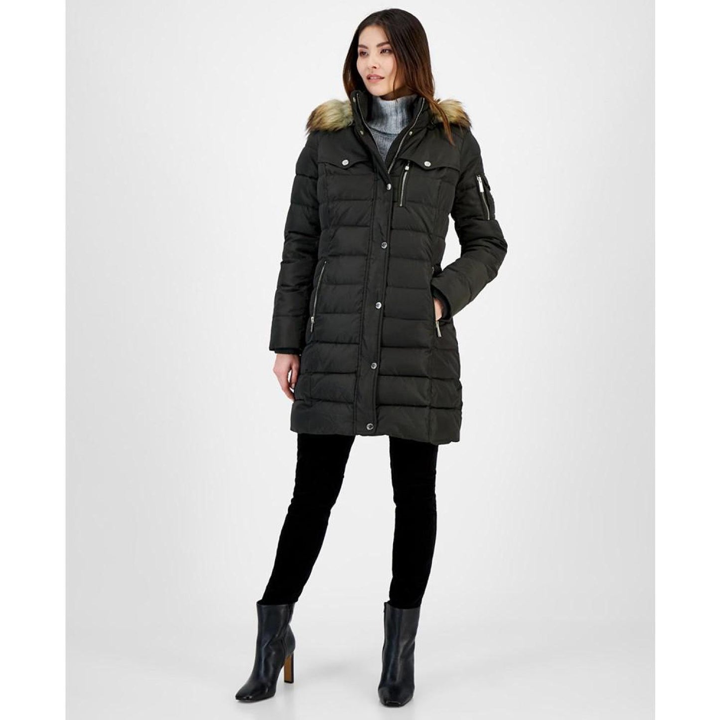 Women's Faux-Fur-Trim Hooded Puffer Coat, Created for Macy's