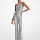 Sequined Stretch Tulle Flared Leg Jumpsuit