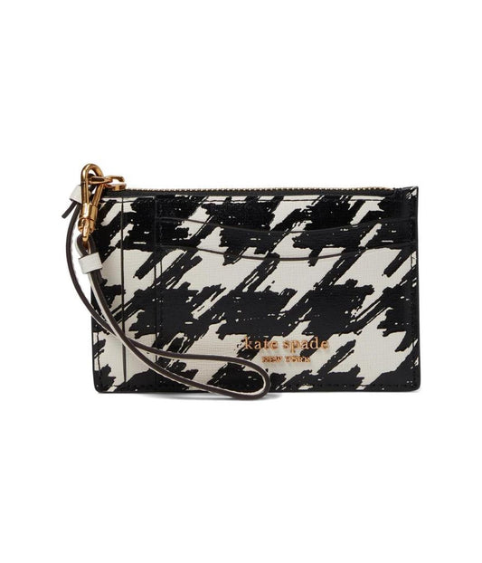 Morgan Painterly Houndstooth Embossed Saffiano Leather Coin Card Case Wristlet