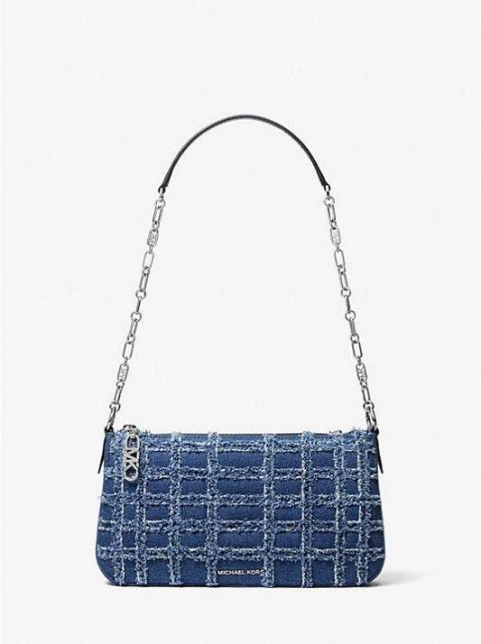 Empire Medium Frayed Denim Chain-Link Pochette