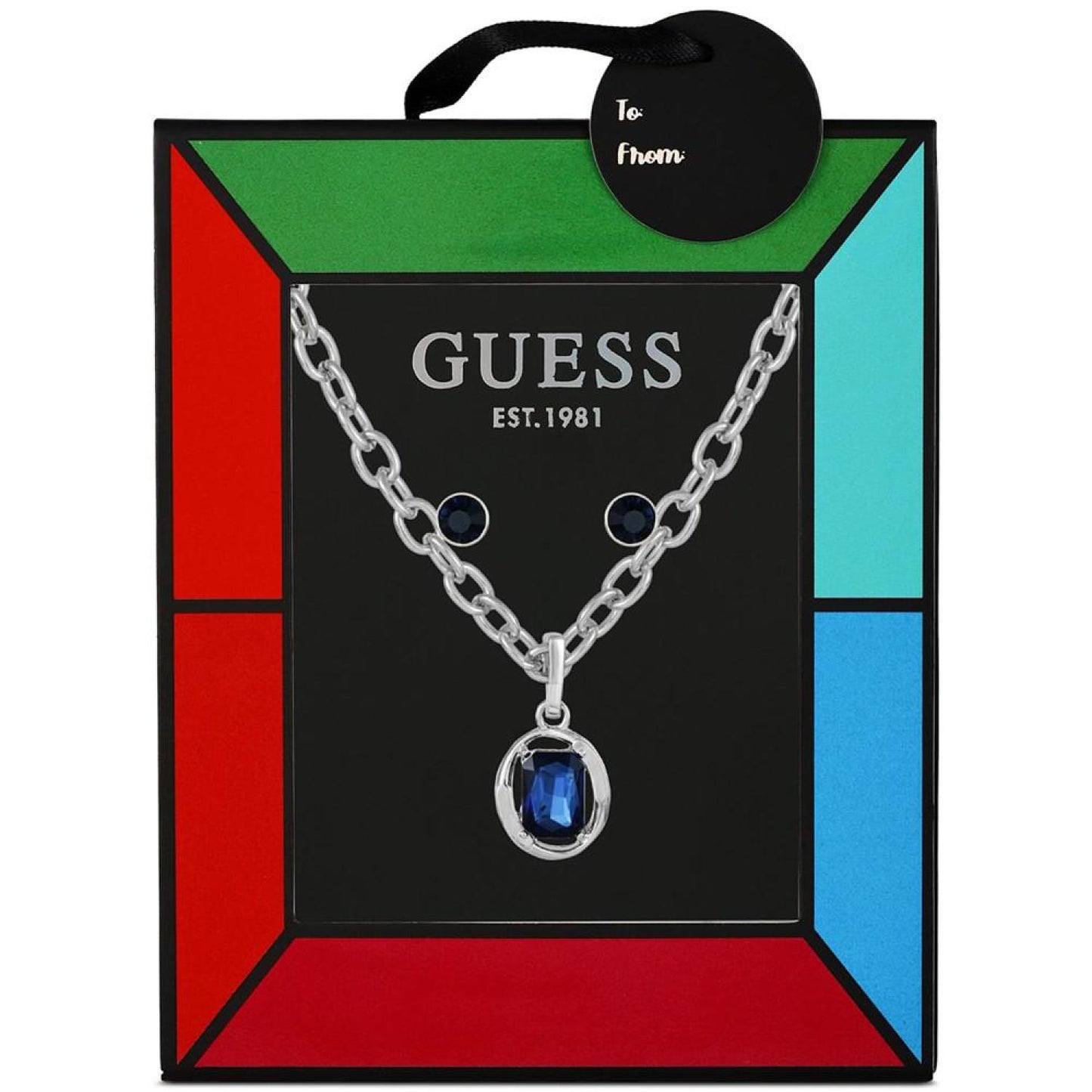 Crystal Orbital Stone Pendant Necklace & Stud Earrings Gift Set