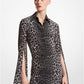 Leopard Silk Crepe De Chine Slit-Sleeve Shirt