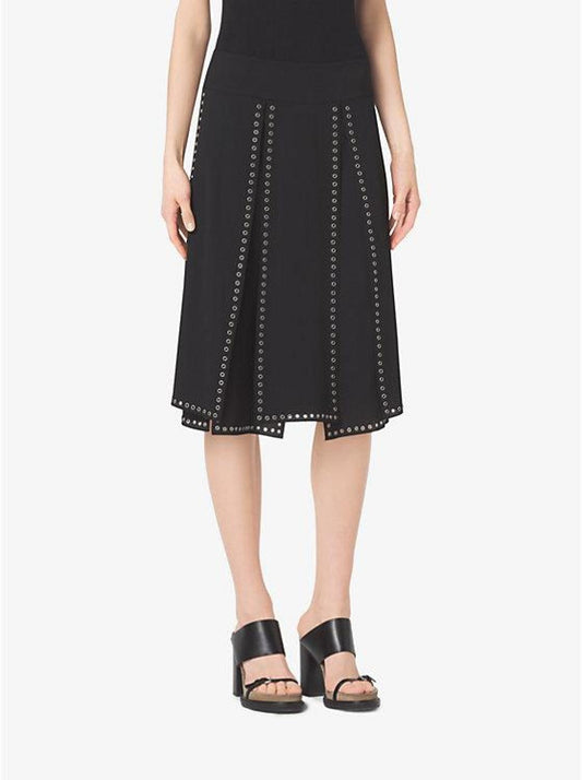 Grommet-Embroidered Slashed Georgette Skirt