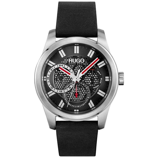 Men's #Skeleton Black Leather Strap Watch 44mm