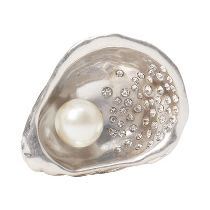 Silver-Tone Imitation Pearl Oyster Cocktail Ring