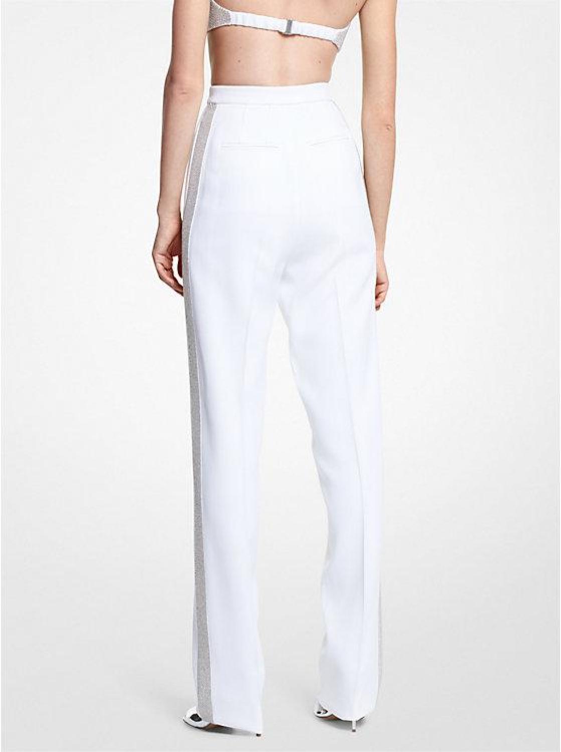 Hand-Embroidered Crystal Double Crepe Sablé Trousers