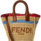 FENDI Sunshine Mini Raffia & Leather Tote