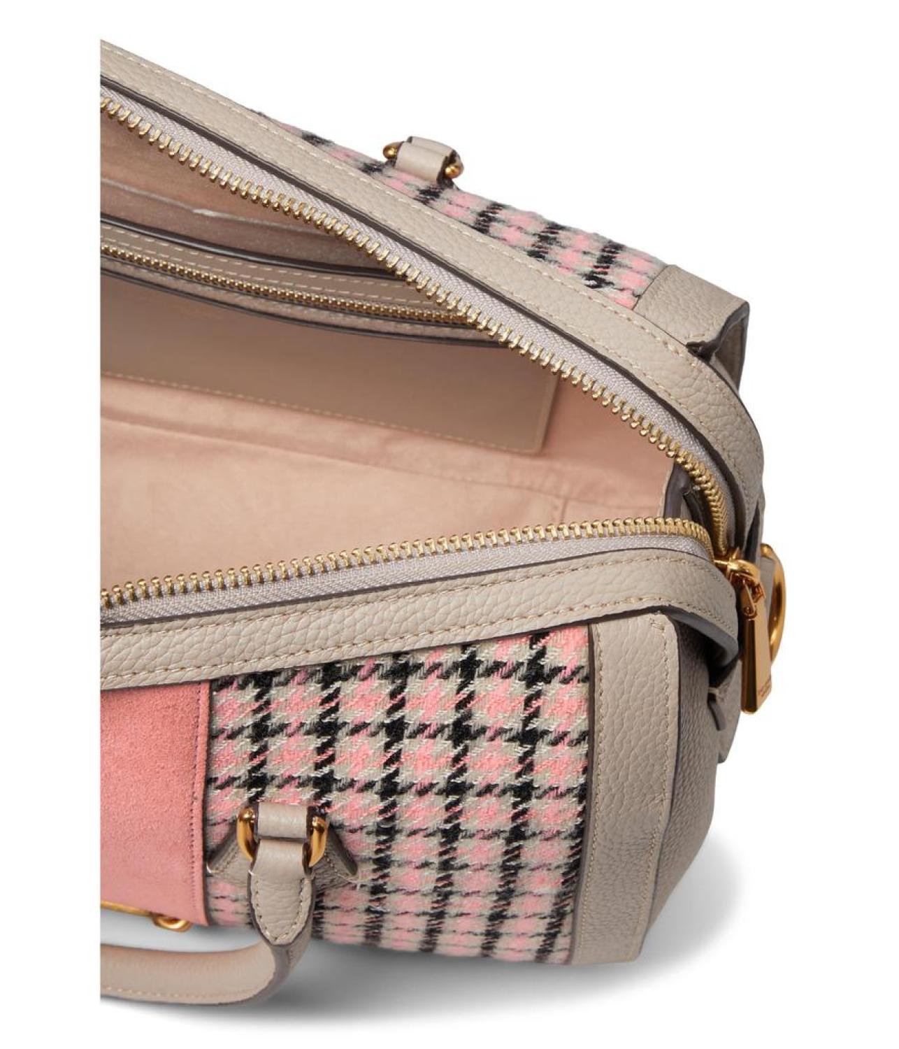 Gramercy Racing Stripe Plaid Twill Fabric Medium Satchel