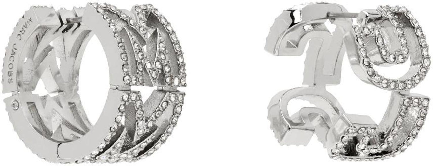 Silver Monogram Crystal Huggie Earrings