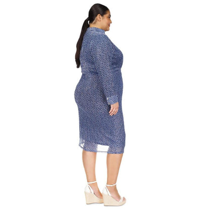 MICHAEL Plus Size Collared Twist-Front Long-Sleeve Dress