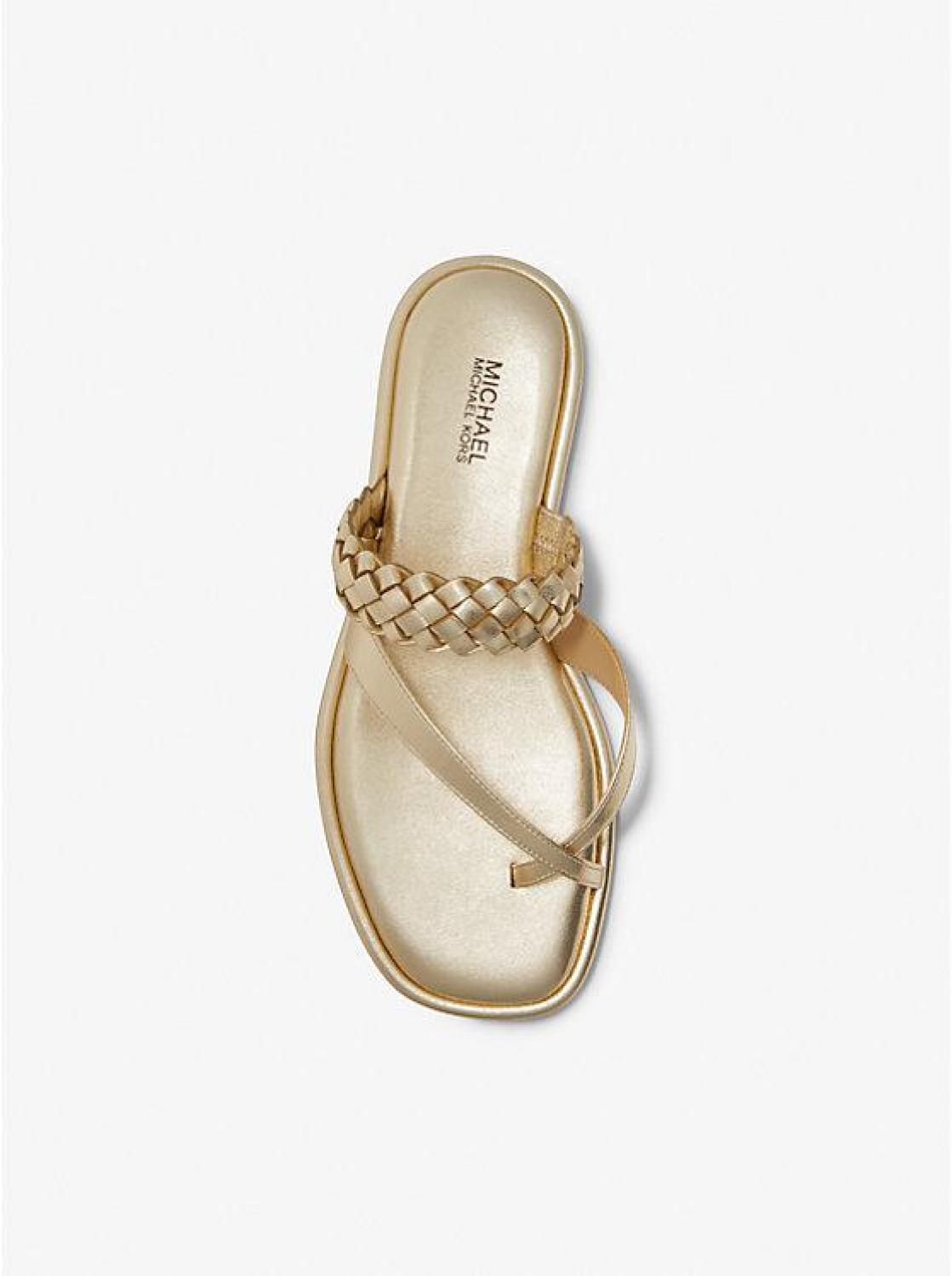Alba Braided Metallic Faux Leather Slide Sandal