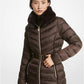 Faux Fur Trim Quilted Nylon Packable Puffer Jacket