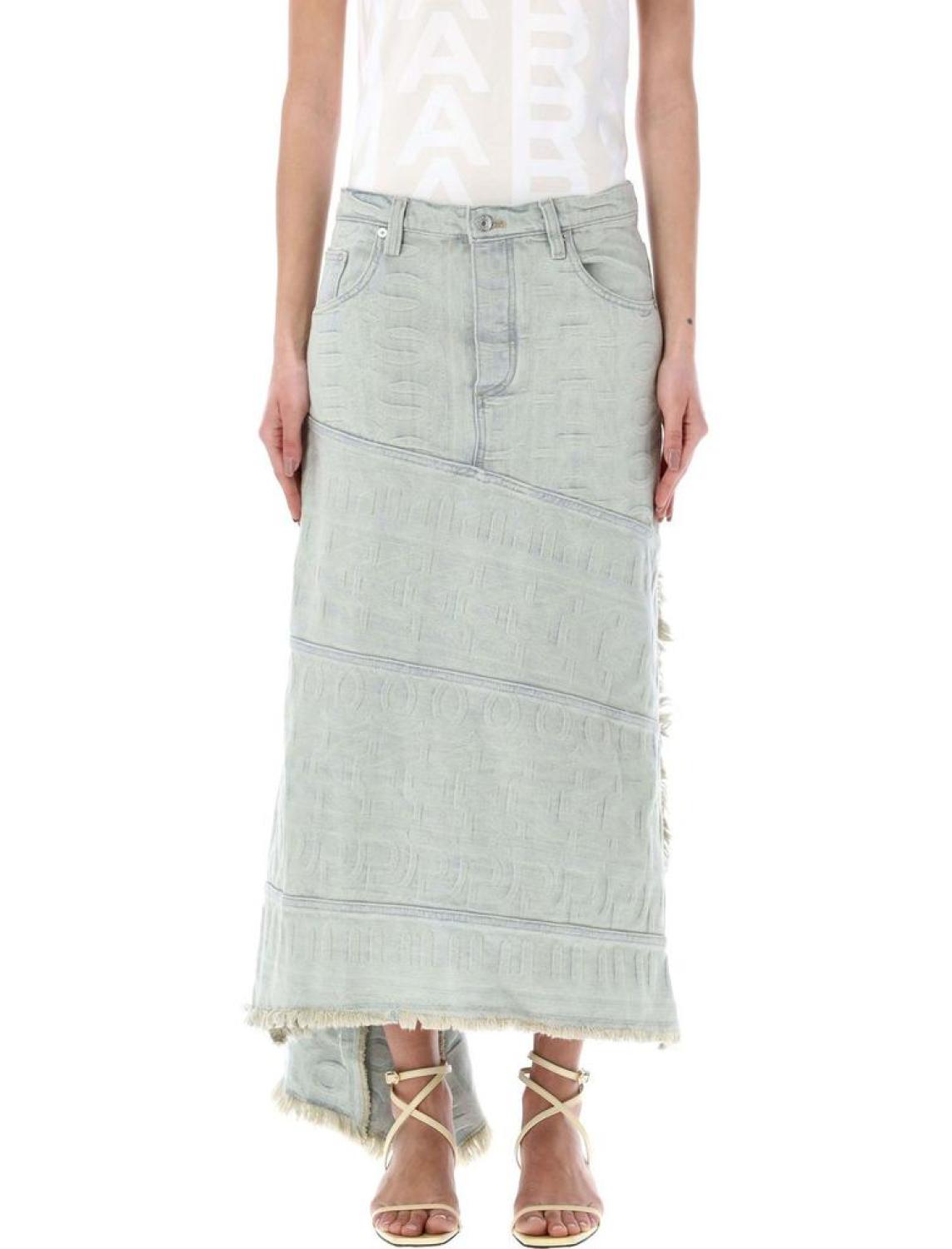 Marc Jacobs Monogram Frayed Edge Denim Skirt