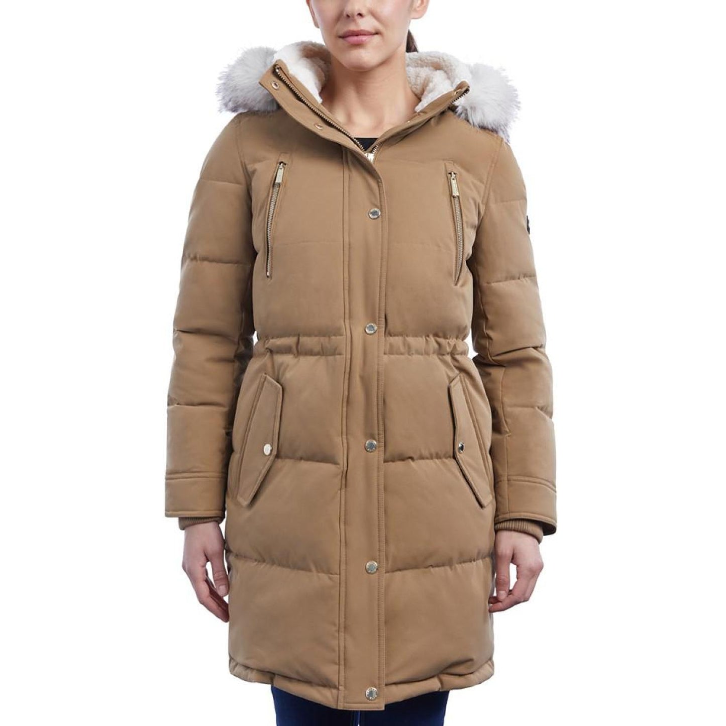 Women's Fleece-Collar Faux-Fur-Trim Hooded Puffer Coat