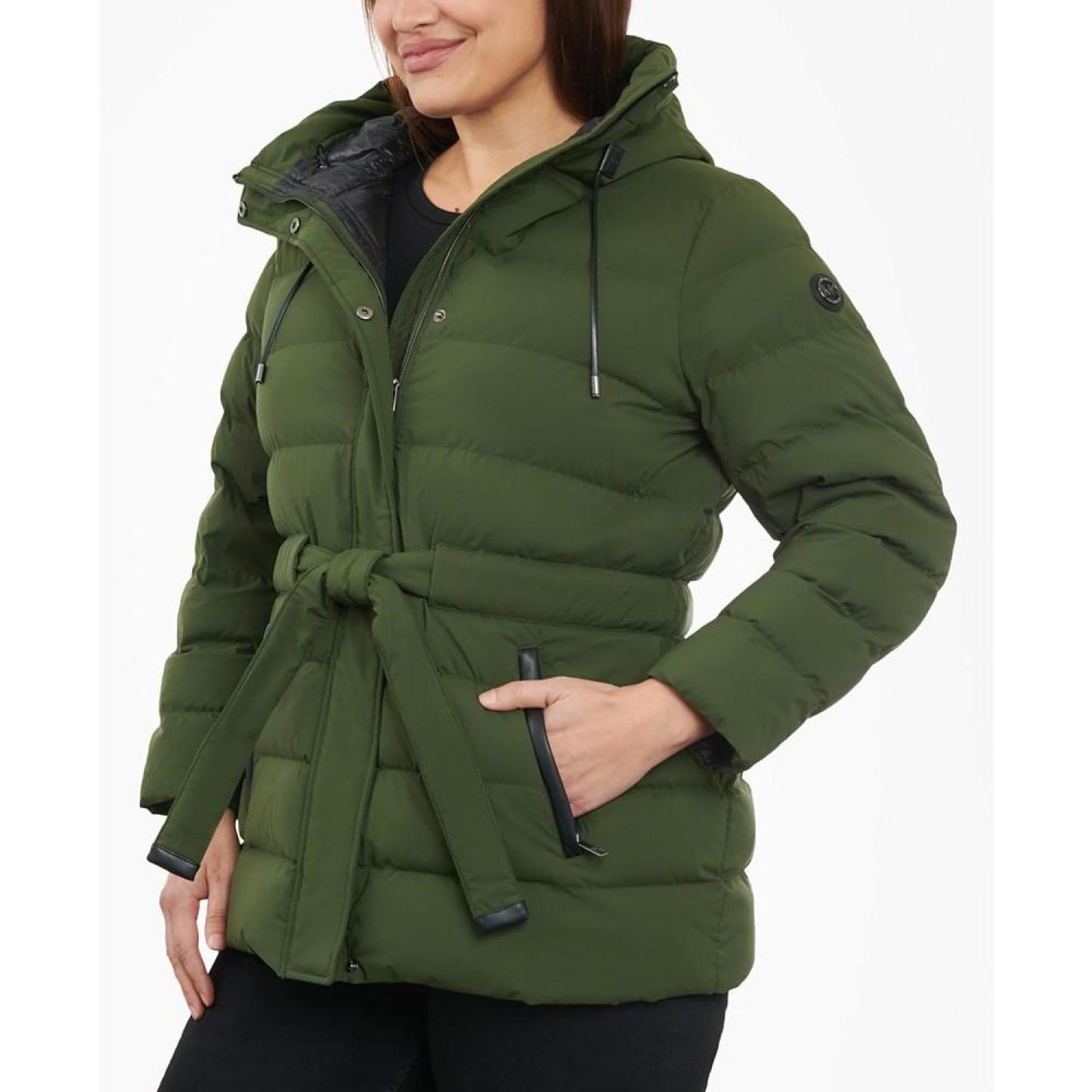 Women's Plus Size Belted Hooded Puffer Coat