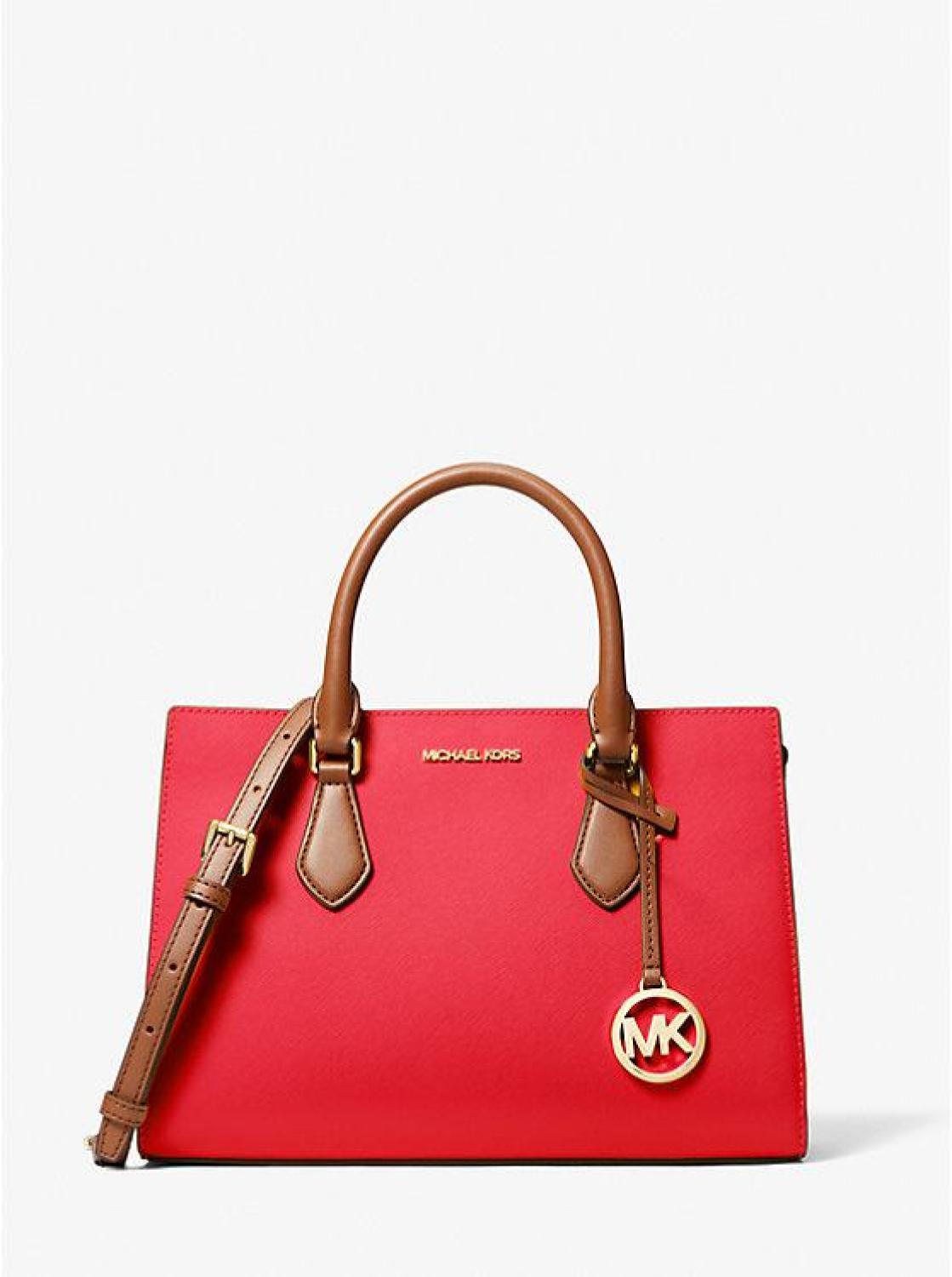 Sheila Medium Two-Tone Faux Saffiano Leather Satchel
