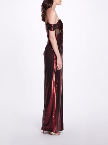 Metallic Cutout Off Shoulder Gown