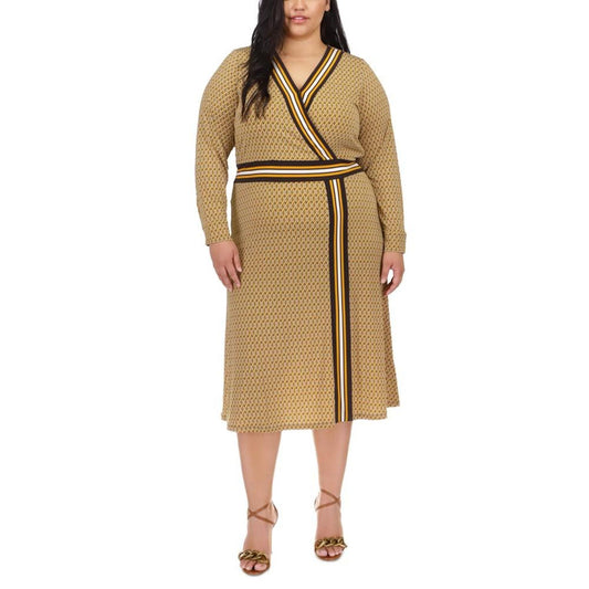 Plus Size Striped-Trim Faux-Wrap Dress