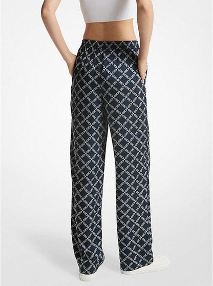 Empire Logo Print Satin Pajama Pants