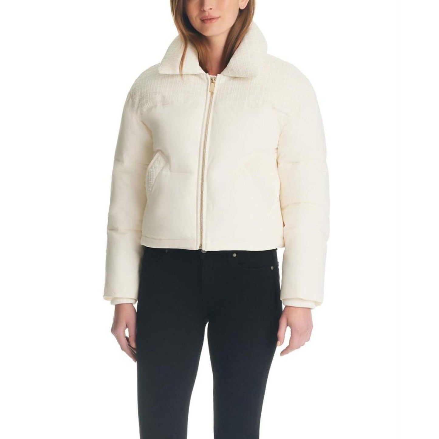 Women's Cropped Tweed Puffer Coat