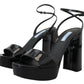 Prada Patent Sandals Ankle Strap Heels Women's Leather