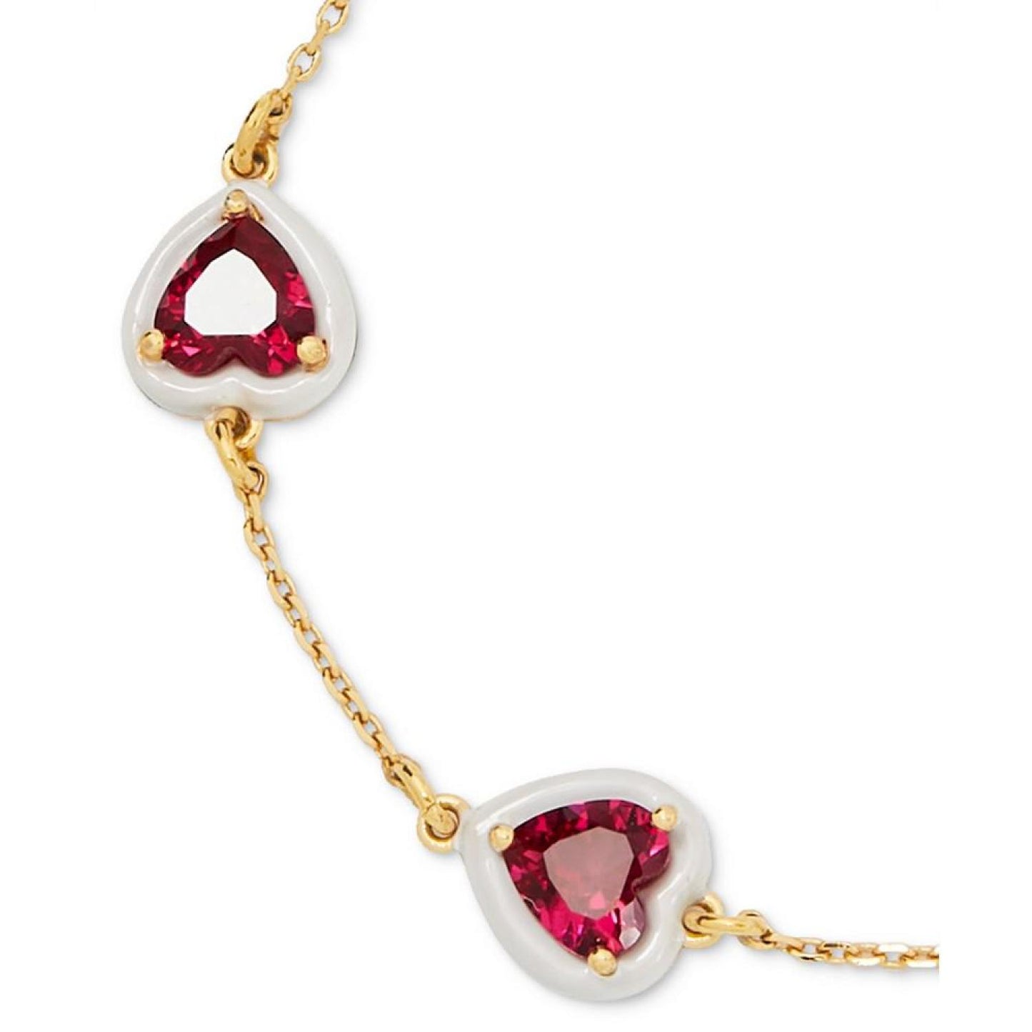 Gold-Tone White-Framed Red Crystal Heart Line Bracelet