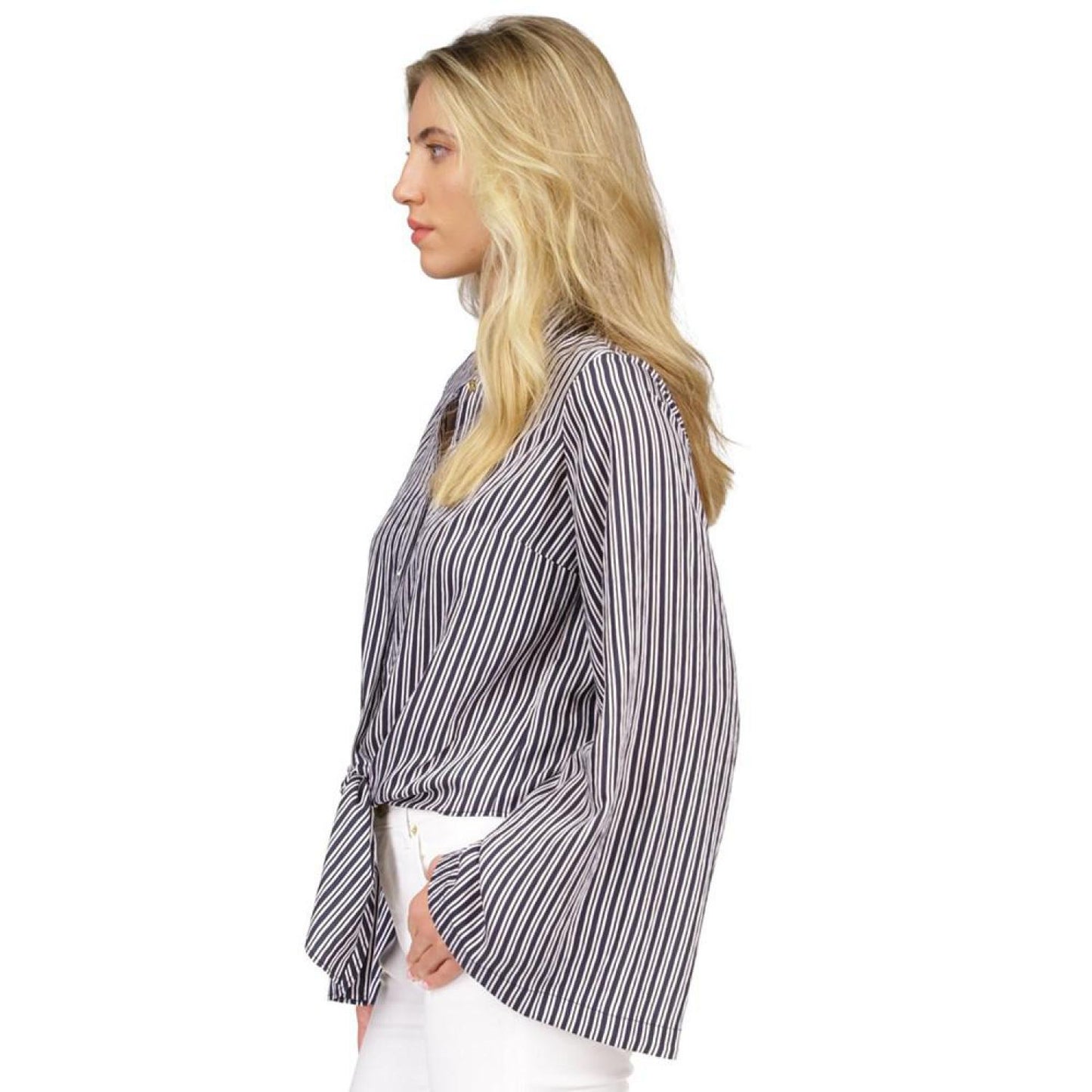 Women's Striped Button-Front Tie-Hem Top