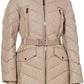 Logo Leopard Belted Hood Puffer Coat In Taupe