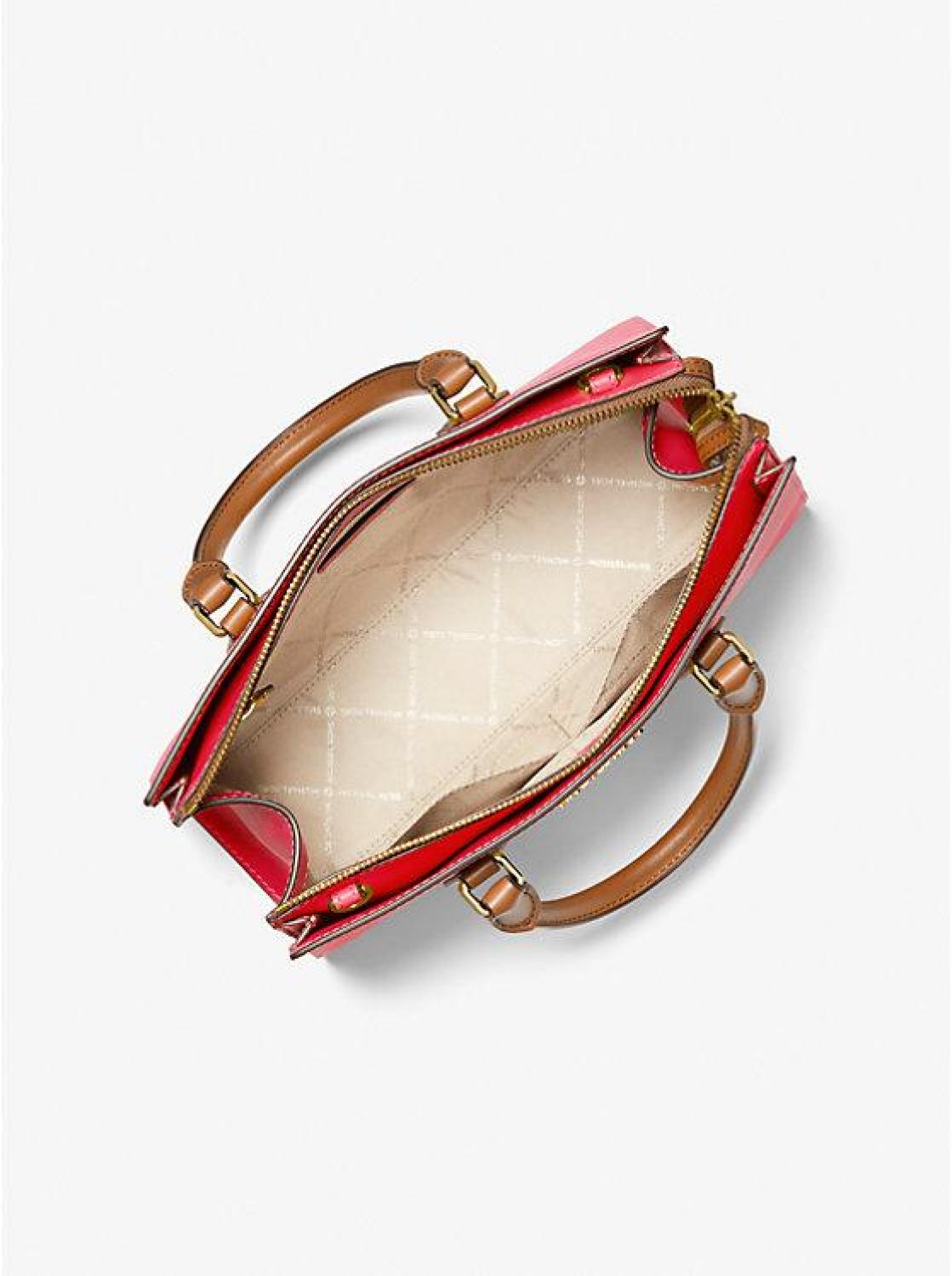 Sheila Medium Two-Tone Faux Saffiano Leather Satchel