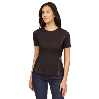 Women's Mixed-Media Chain-Embellished Top