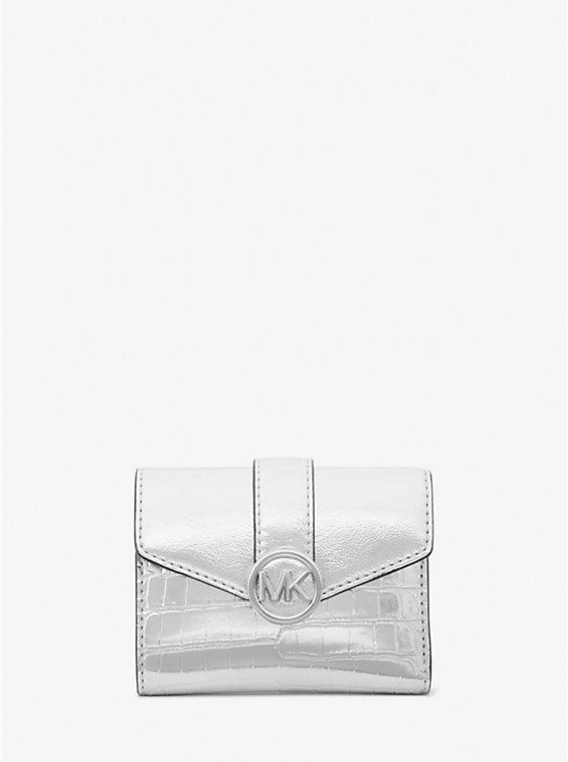 Carmen Medium Metallic Crocodile Embossed Tri-Fold Envelope Wallet