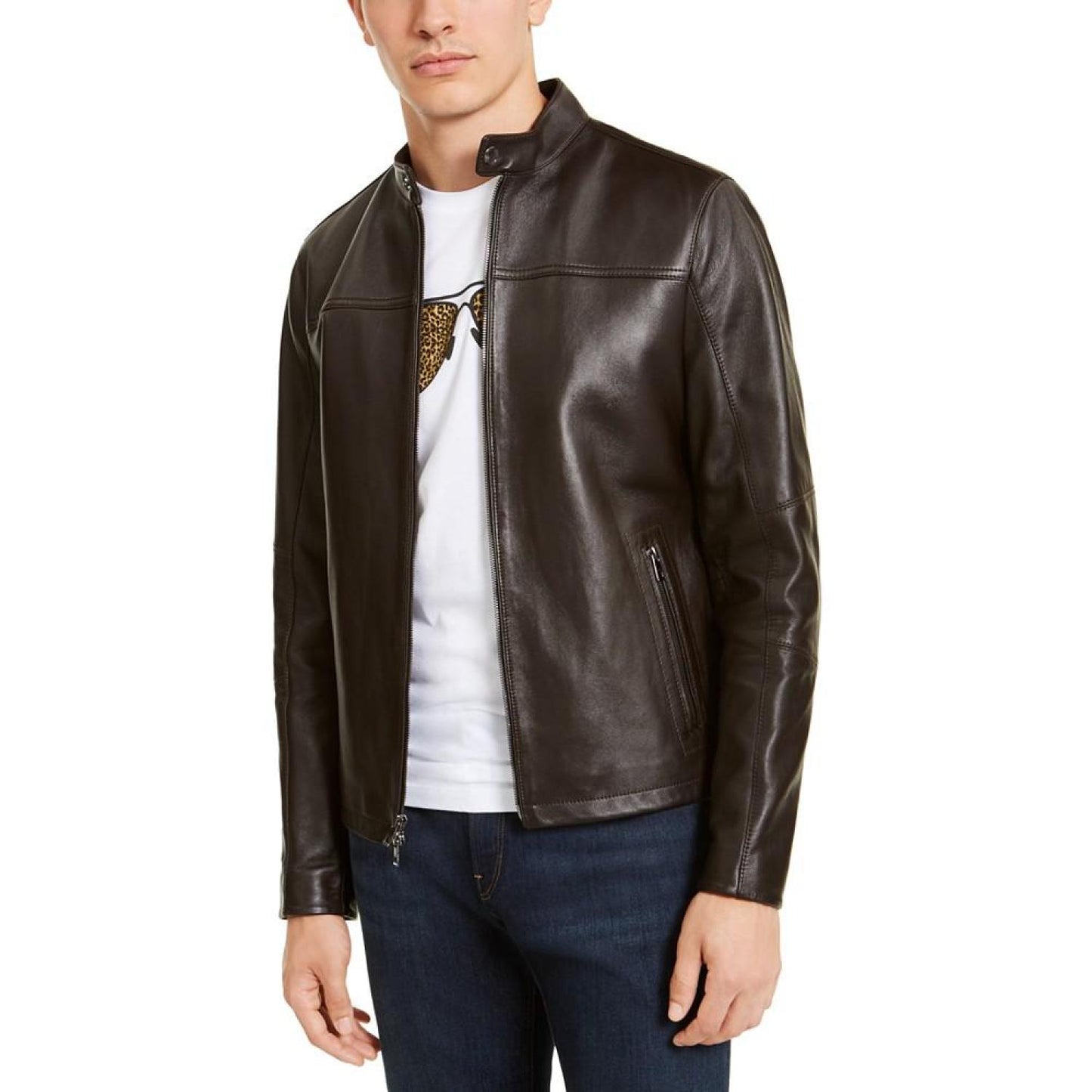Men's Leather Racer Jacket, Created for Macy's