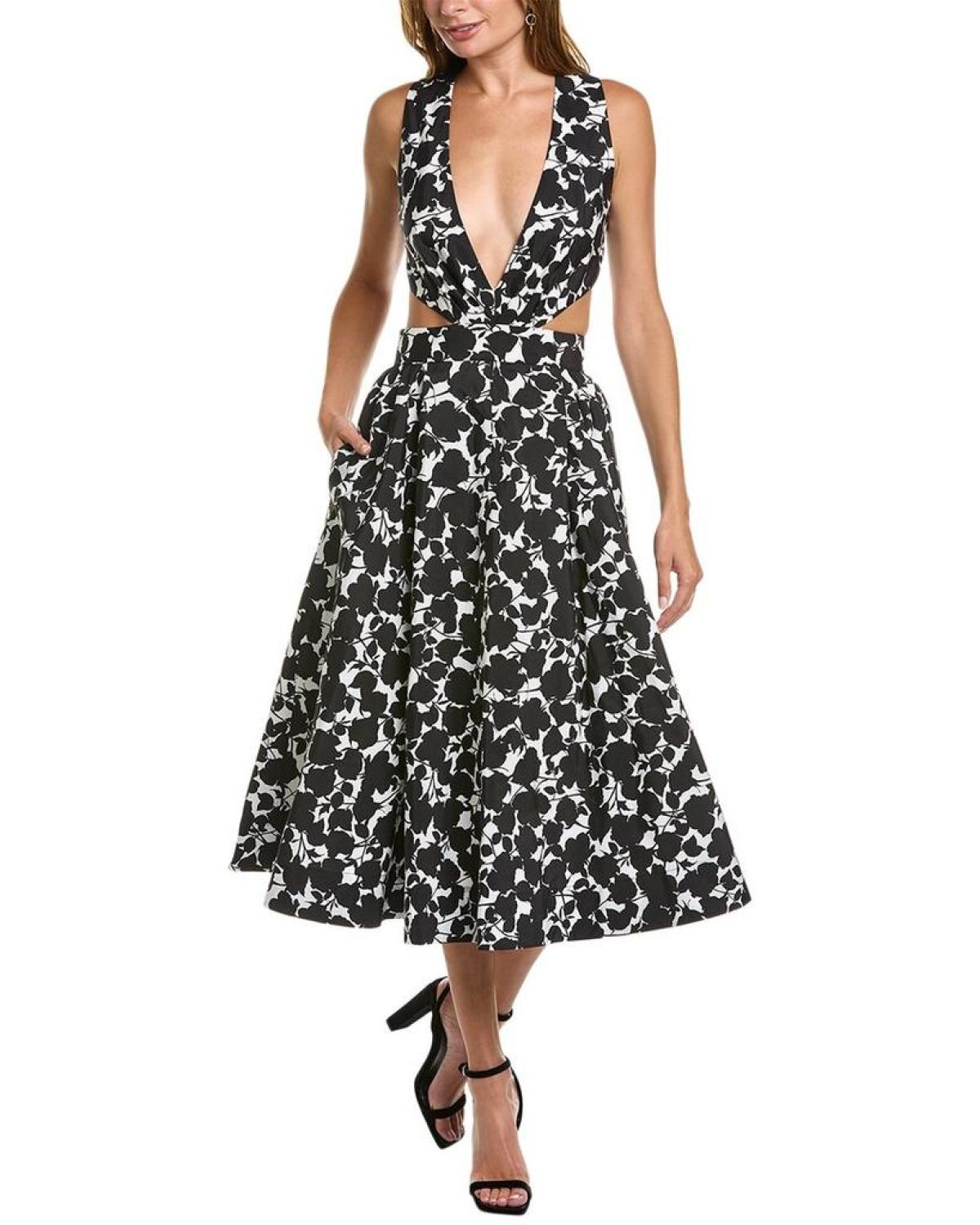 Michael Kors Shadow Floral Cut Out Silk-Blend Dress
