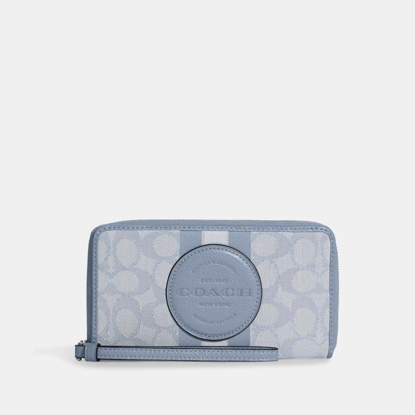 Coach Outlet Dempsey Large Phone Wallet In Signature Jacquard With Stripe And Coach Patch