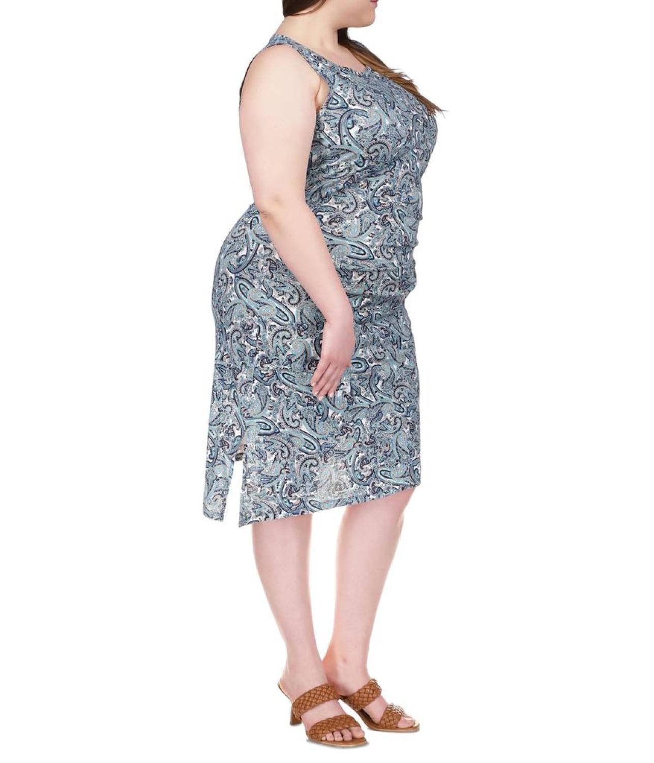 Plus Size Paisley Crew Neck Drape Dress