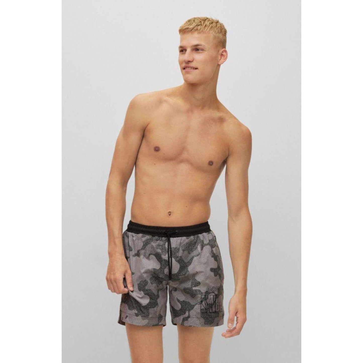 BOSS & NBA quick-drying swim shorts in camouflage-print recycled fabric