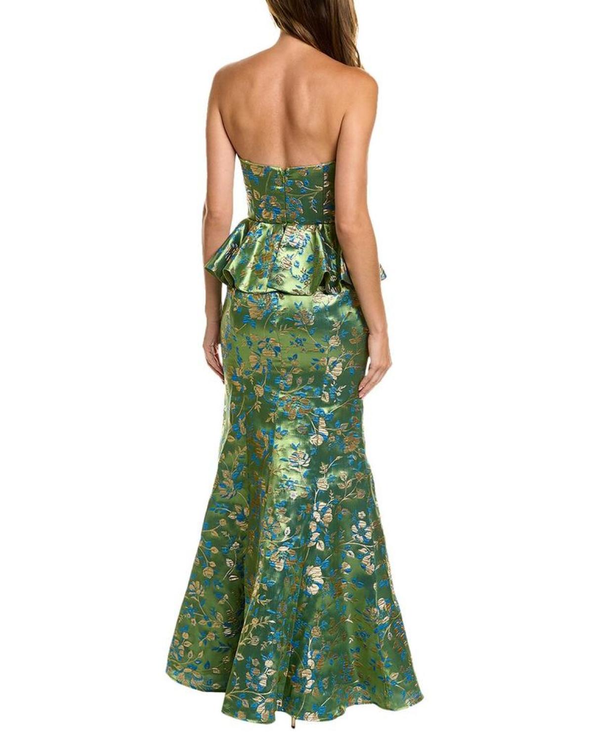 Marchesa Notte Jacquard Peplum Gown
