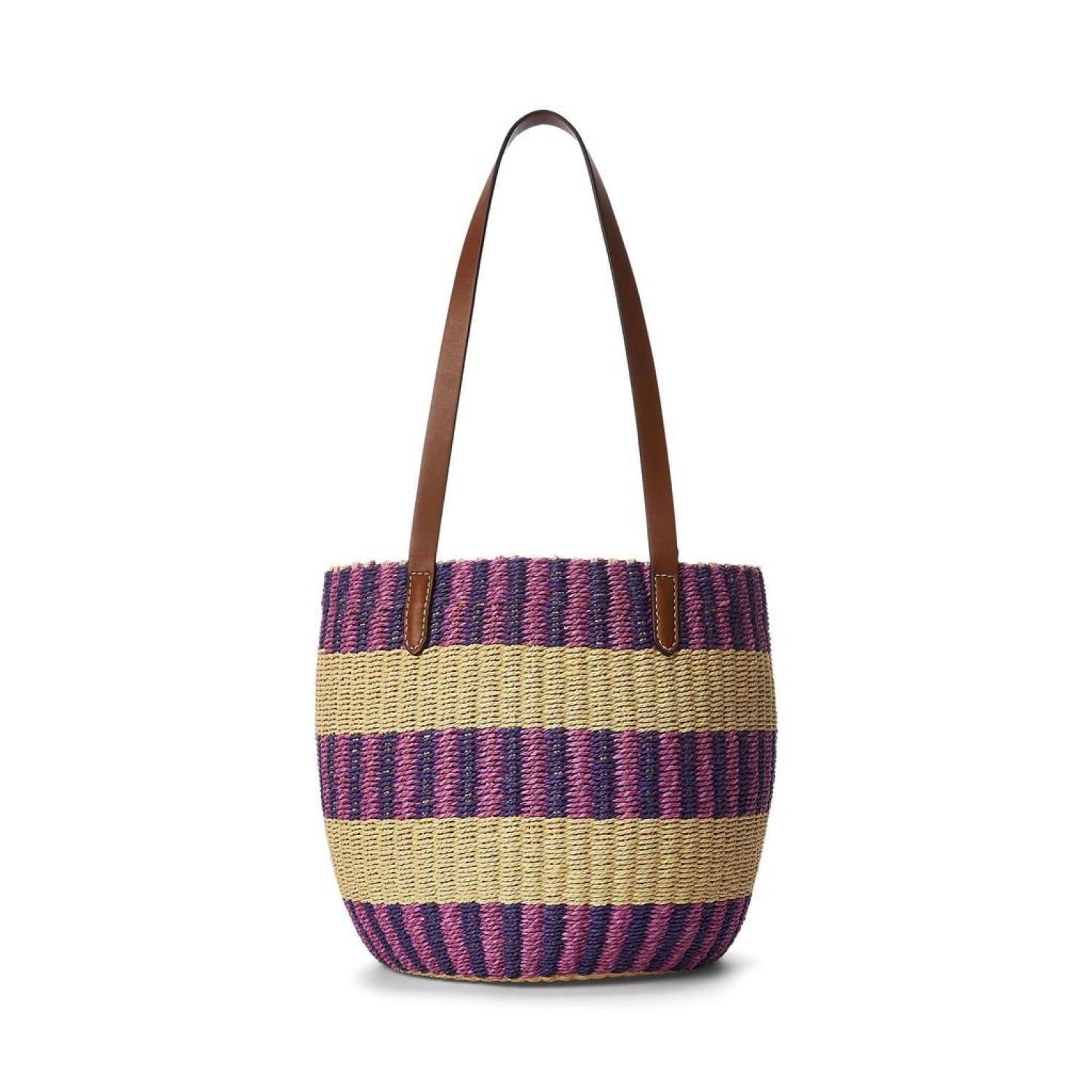 セールRalph LaurenストライプストローミディアムHartleyトート Lauren Ralph Lauren Striped Straw Medium Hartley Tote Bag