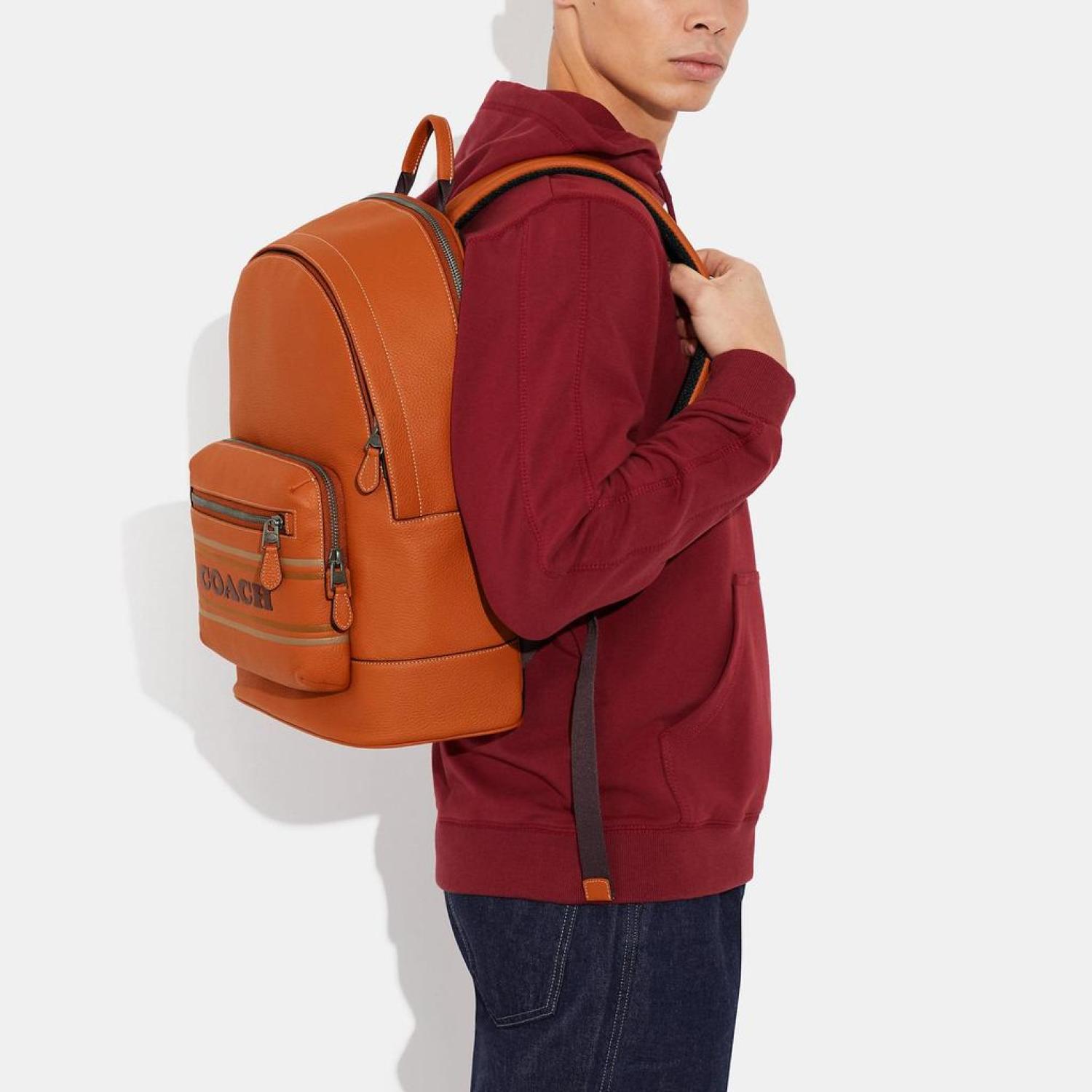 coach backpack men red Coach Westway 32 Zipper Closure Leather And Fabric Backpack Large Women Backpack Brown CG995-QBNP6 Basic Set (Bag+Dust Bag)