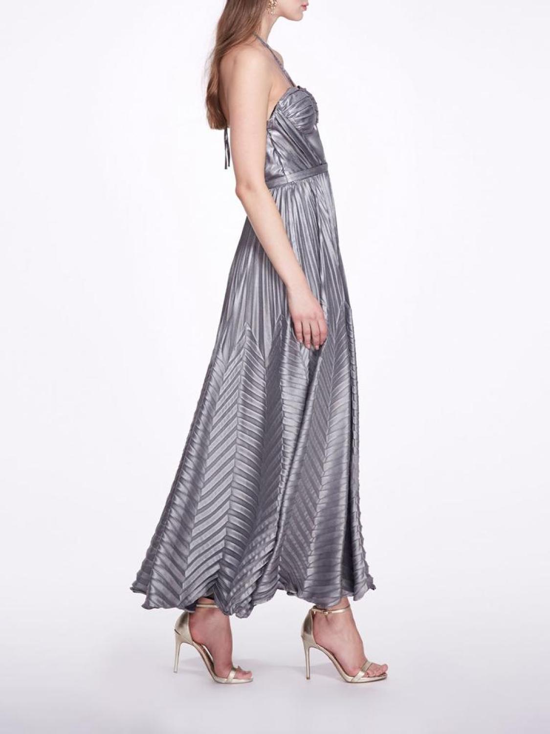 Halter Georgette Tea-Length Gown