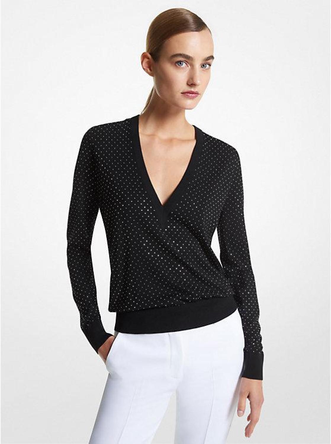 Studded Merino Wool V-Neck Sweater